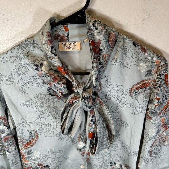 Vintage blouse floral paisley button-down shirt tie neck small Stuart Lang - Picture 5 of 12
